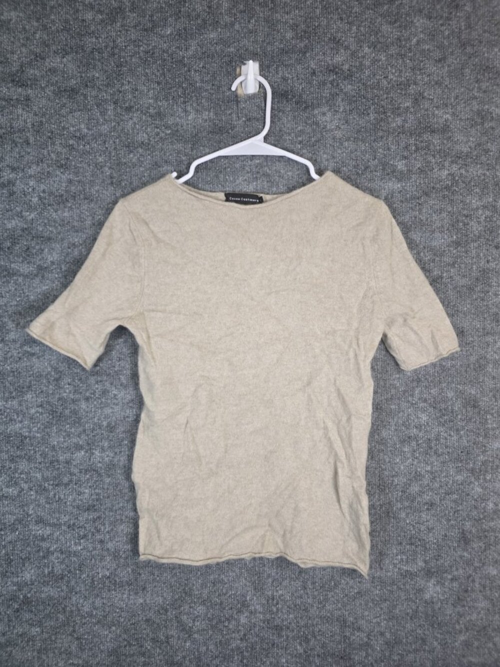 Cozee Cashmere Sweater Womens L Beige 100% Cashmere Boat Neck Short Sleeve Knit